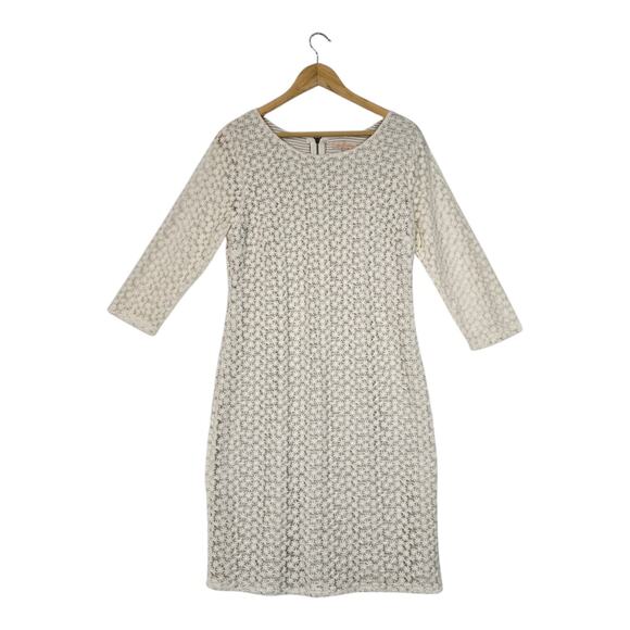 Gibson Latimer Sheath Dress 14 Ivory Lace Mesh Embroidered Overlay Long Sleeve - Picture 1 of 16